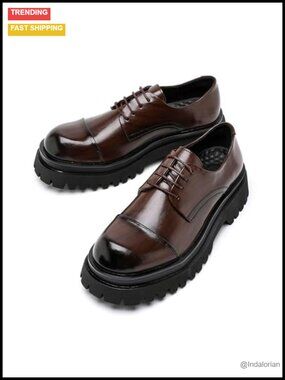 Men's Chunky Platform Oxfords Formal Business Casual Height Incre Leather Dress